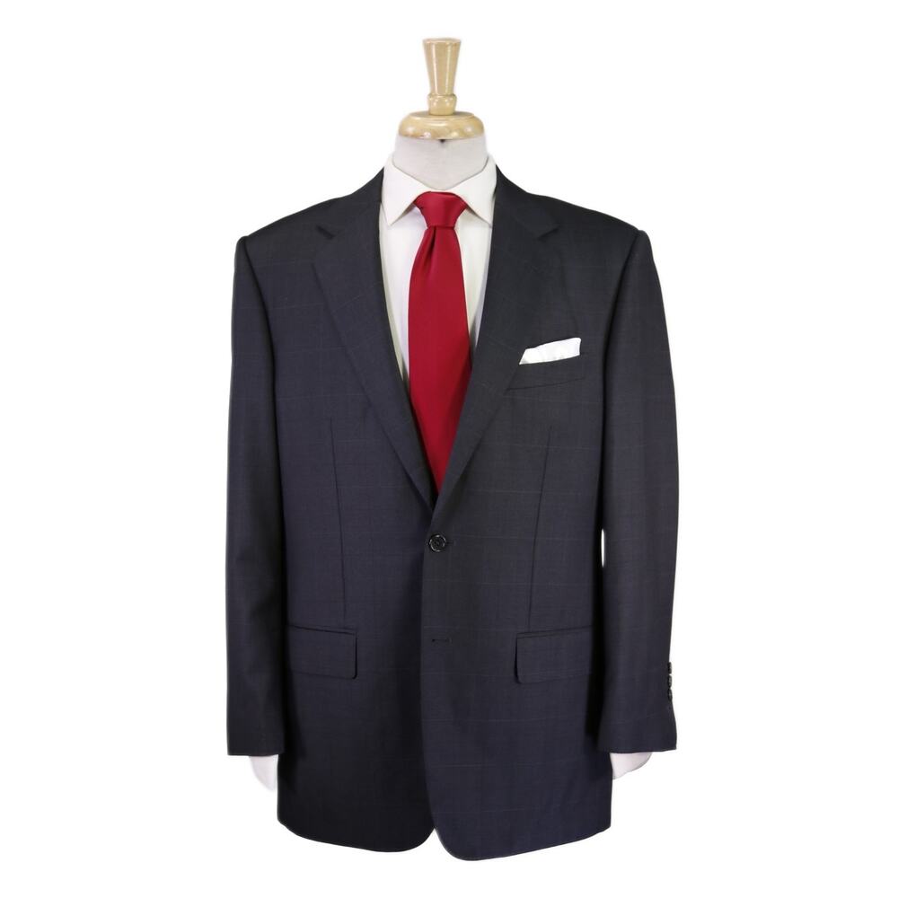 Custom Tailored Gray Windowpane Super 130's Italian Wool 2-Btn Suit 42R